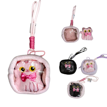 Cute Black Cat With Pink Ribbon Hanging Pendant Coin Purse SS6302-1 (12)