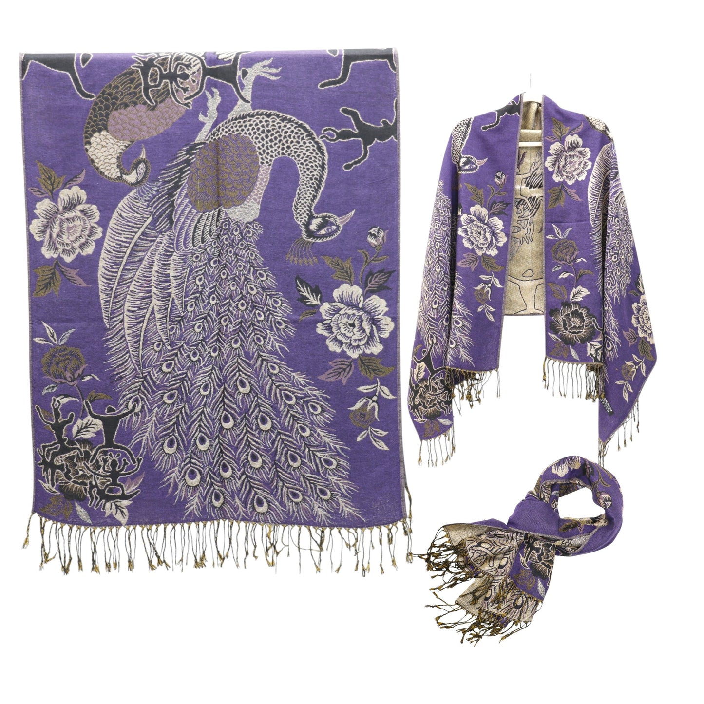 Metallic Pashmina Peacock  SCF4815-14.. (12PC)