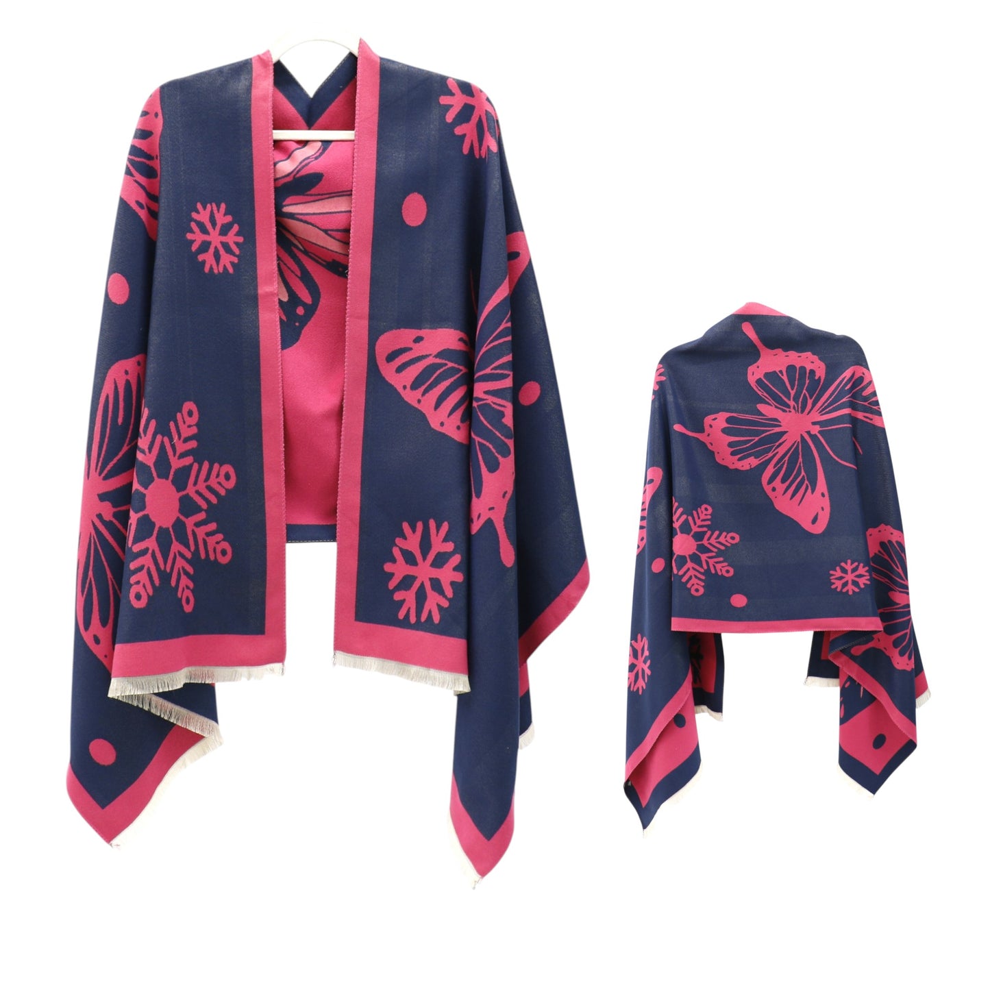 Cashmere Feel Winter Reversible Butterfly Snowflake patten Scarves SCF4902-2 (12PC)