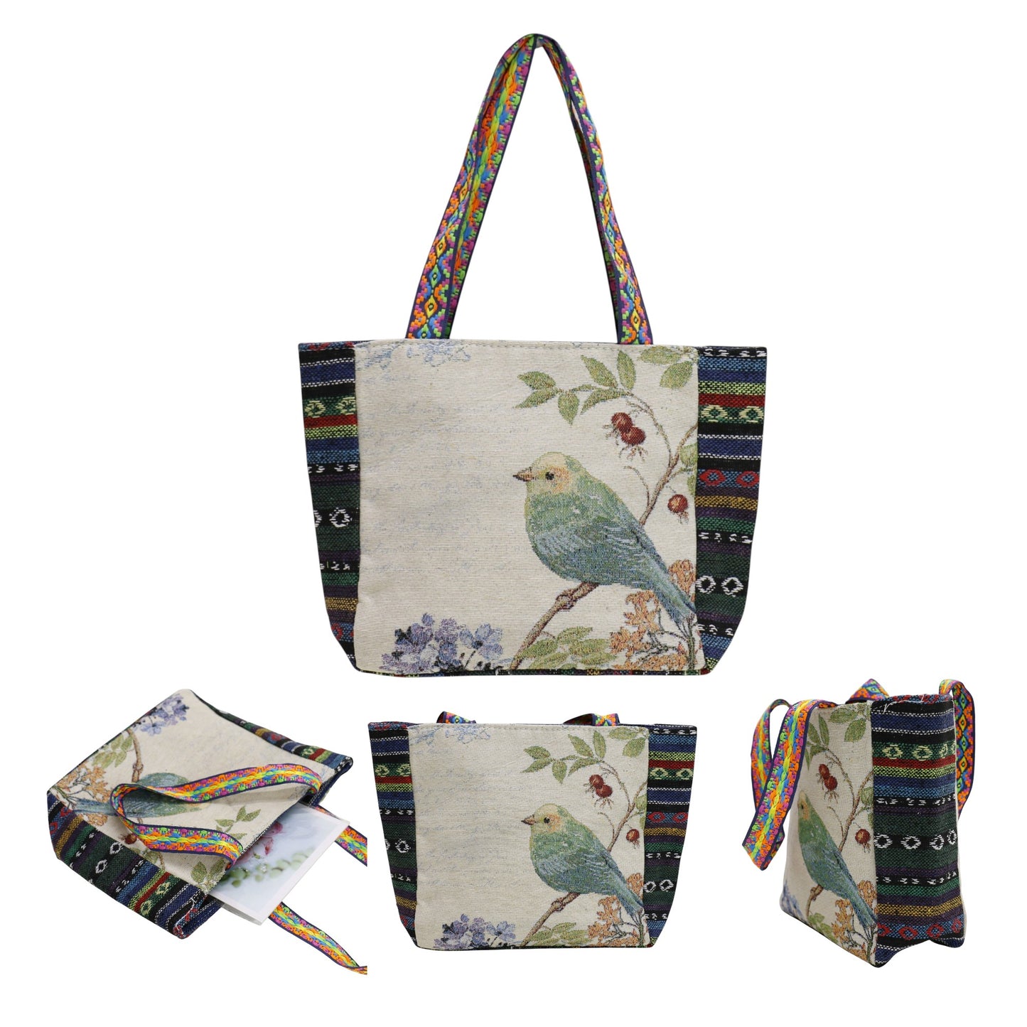 Bird Flower Embroidery Small Tote Shoulder Bag BG4107-16. (12PC)