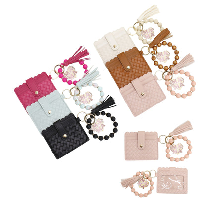 Silicone Bracelet with Multi Color Leather Wallet Tassel JB6126-22 12PC)