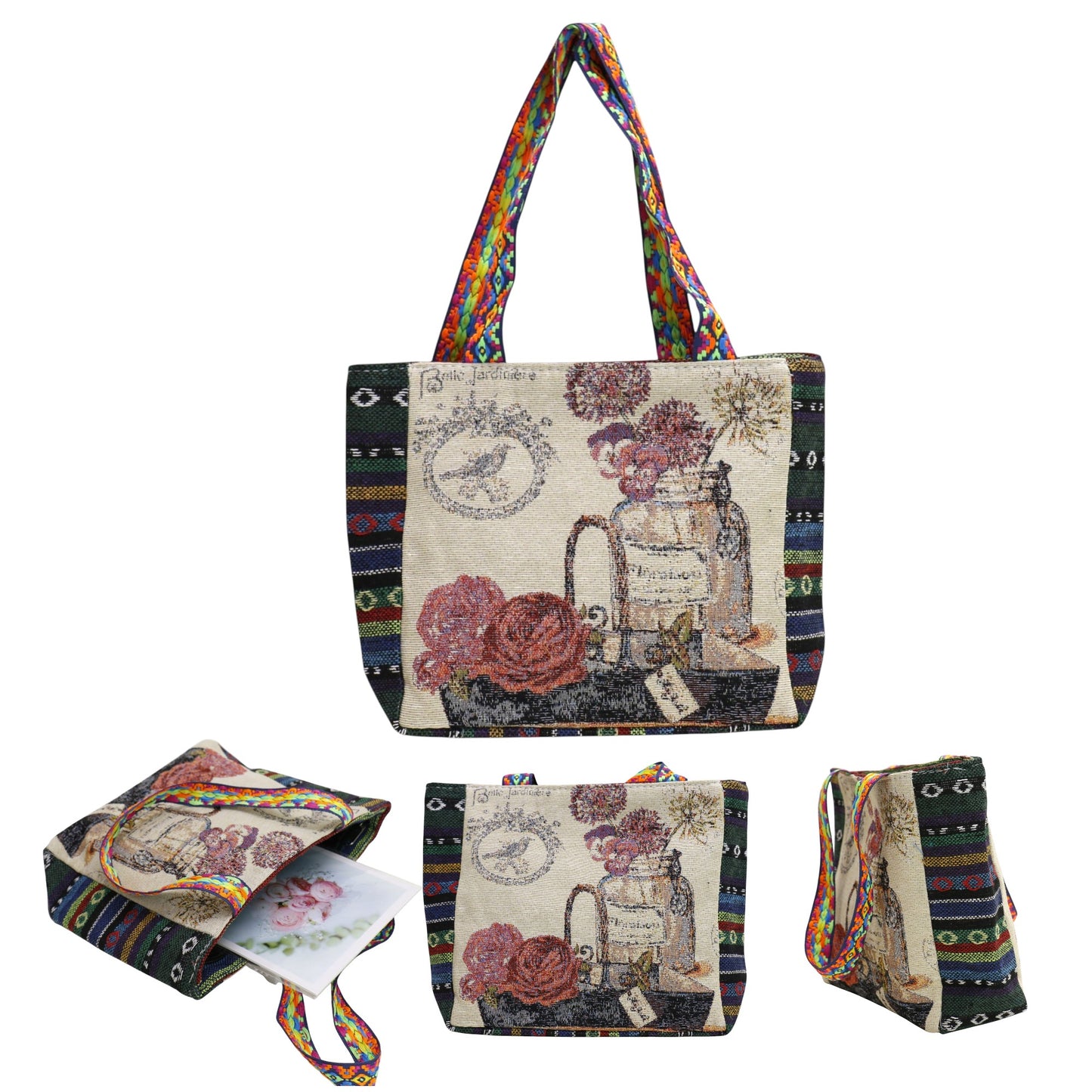 Bird Flower Embroidery Small Tote Shoulder Bag BG4107-16. (12PC)