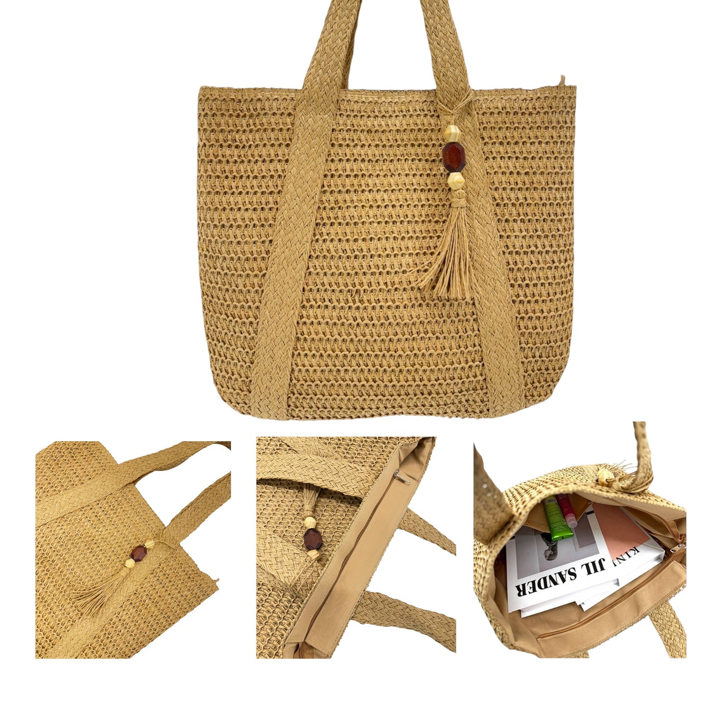 Rattan Beach Tote Shoulder Bag With Tassel BG4225-5. (2pc)