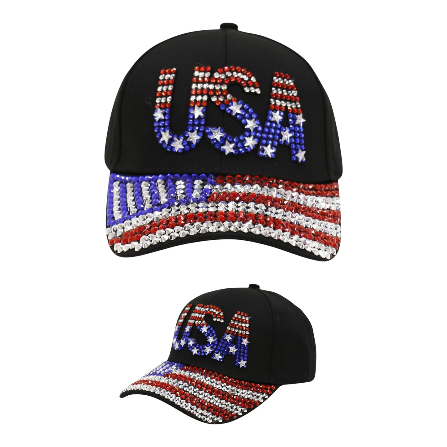 American Flag Rhinestone Studded CAP HA6323-6 (12PC)