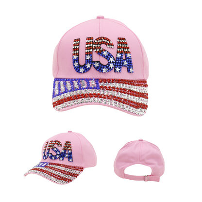 American Flag Rhinestone Studded CAP HA6323-6 (12PC)