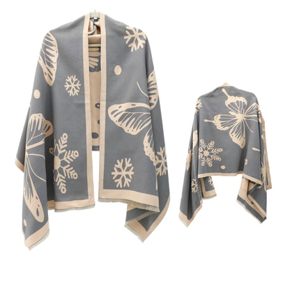 Cashmere Feel Winter Reversible Butterfly Snowflake patten Scarves SCF4902-2 (12PC)