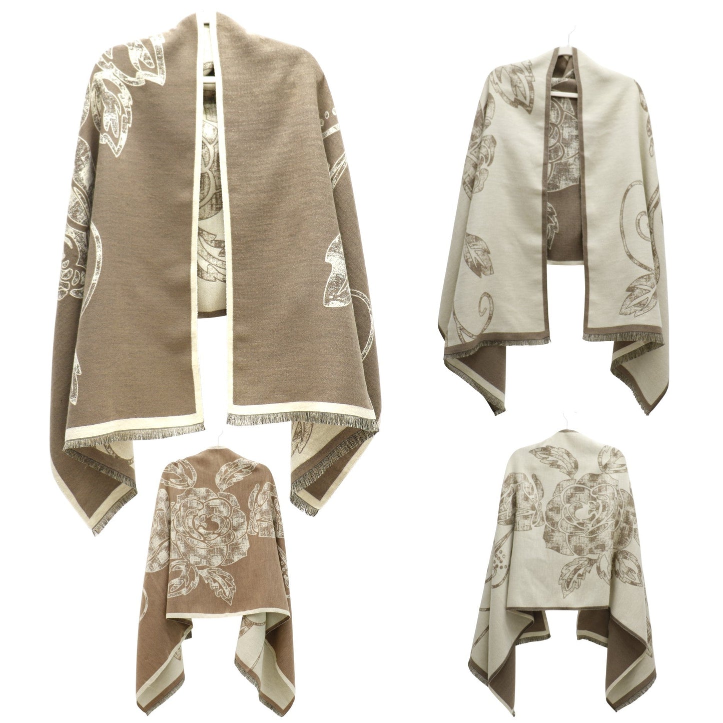 Cashmere Feel Winter Rose Pattern Reversible Scarf SCF5726-45(12PC)