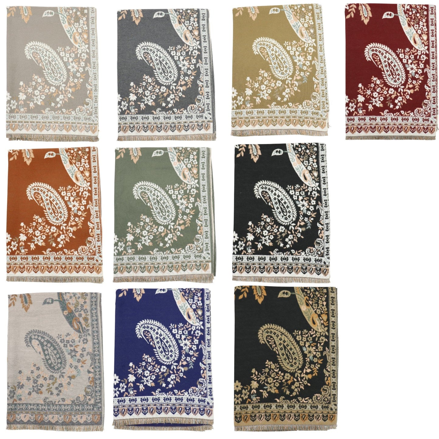 Cashmere Feel Winter Reversible Floral Paisley Scarves SCF5726-52 (12PC)