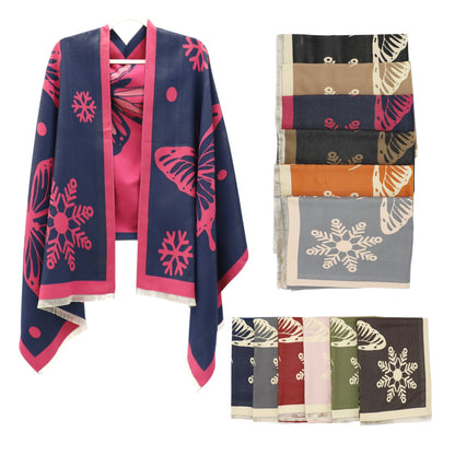 Cashmere Feel Winter Reversible Butterfly Snowflake patten Scarves SCF4902-2 (12PC)