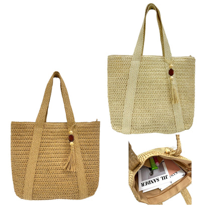 Rattan Beach Tote Shoulder Bag With Tassel BG4225-5. (2pc)