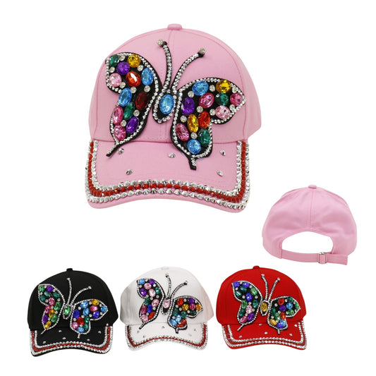 Bling Rhinestone Rainbow Butterfly Baseball Cap HA6323-32. (12PC)