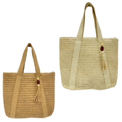 Rattan Beach Tote Shoulder Bag With Tassel BG4225-5. (2pc)