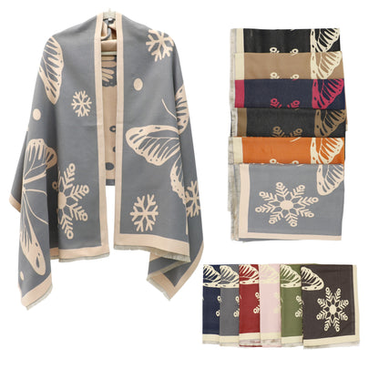 Cashmere Feel Winter Reversible Butterfly Snowflake patten Scarves SCF4902-2 (12PC)