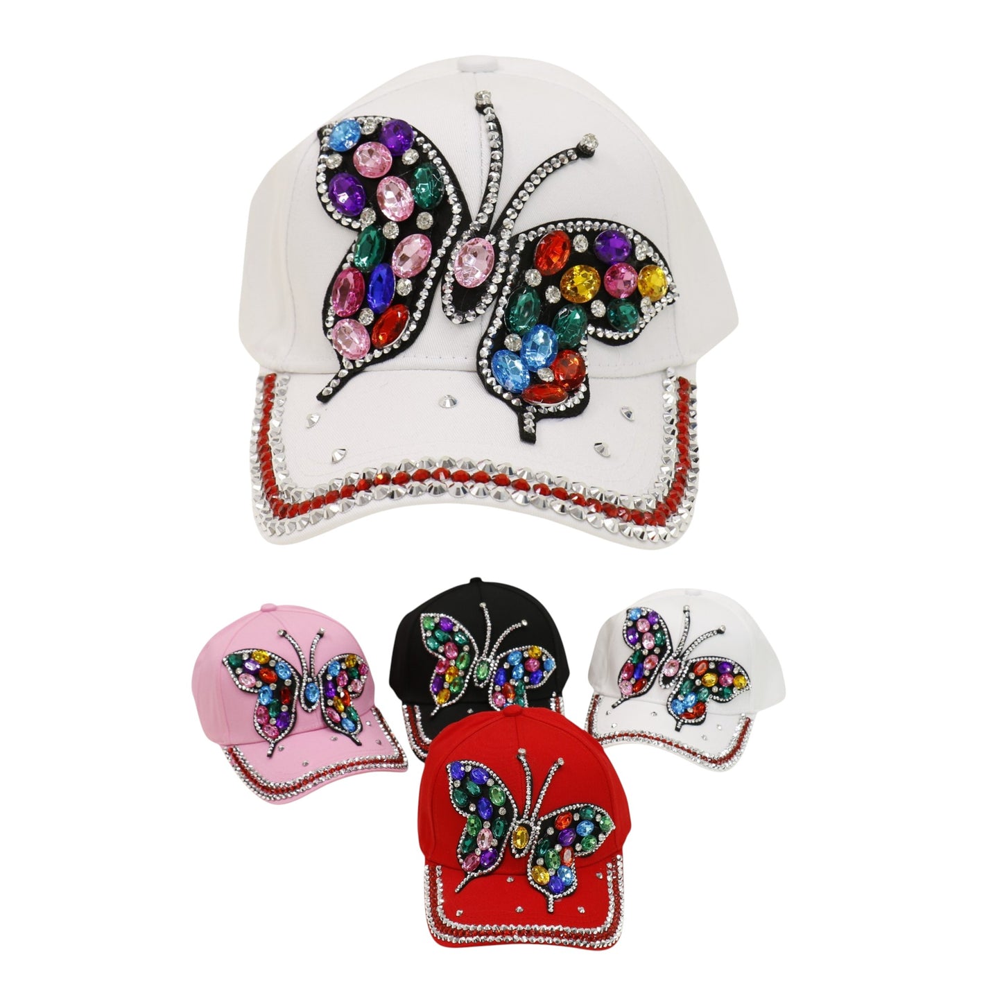 Bling Rhinestone Rainbow Butterfly Baseball Cap HA6323-32. (12PC)