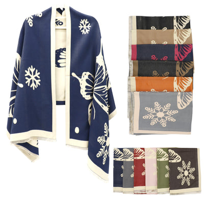 Cashmere Feel Winter Reversible Butterfly Snowflake patten Scarves SCF4902-2 (12PC)