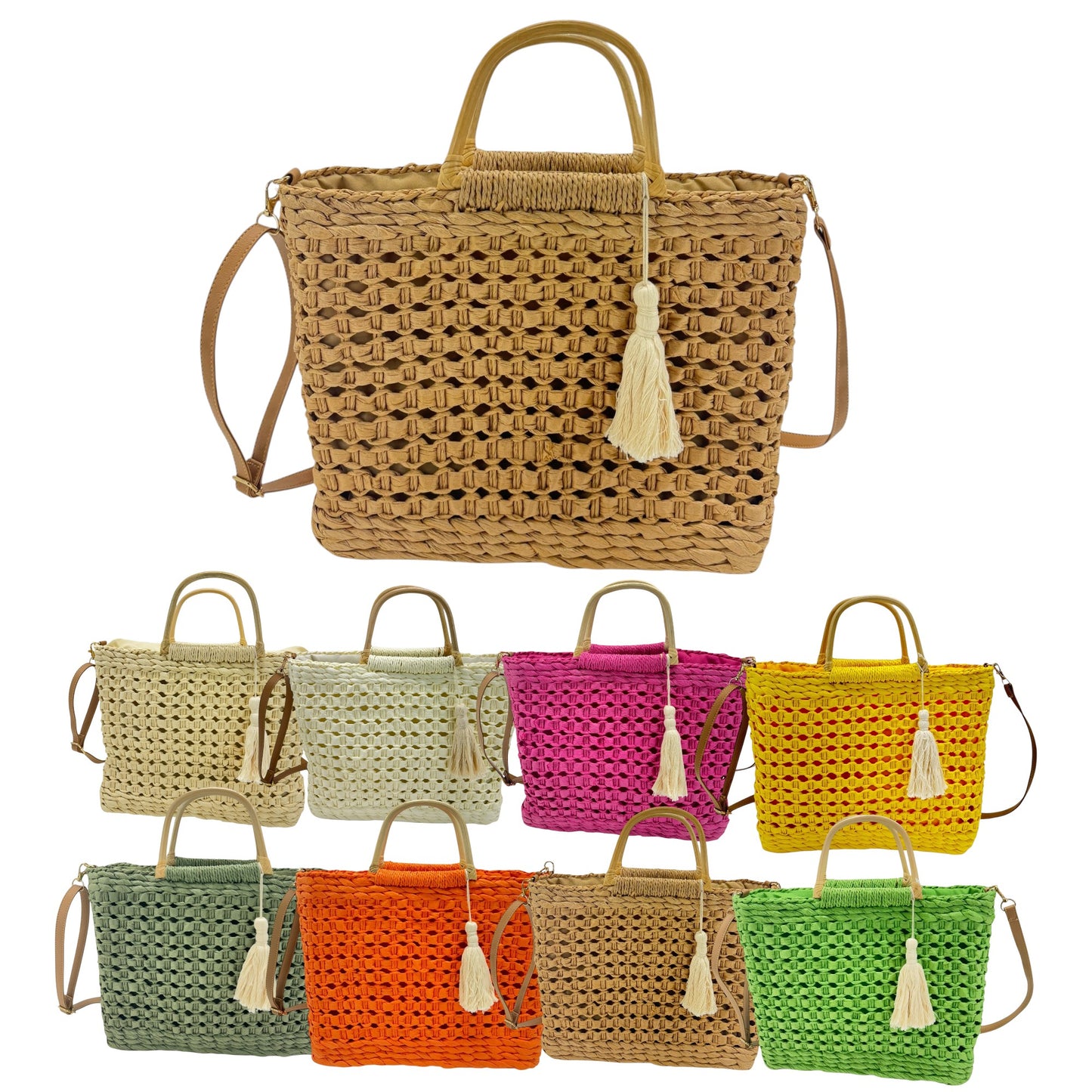 Rattan Beach Tote Shoulder Bag With Tassel BG4225-2... (2pc)