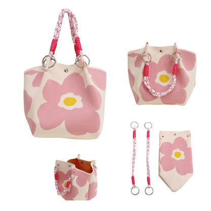 Flower Pattern Women's Knitted Bucket Bag JB6316-9.. (3PC)
