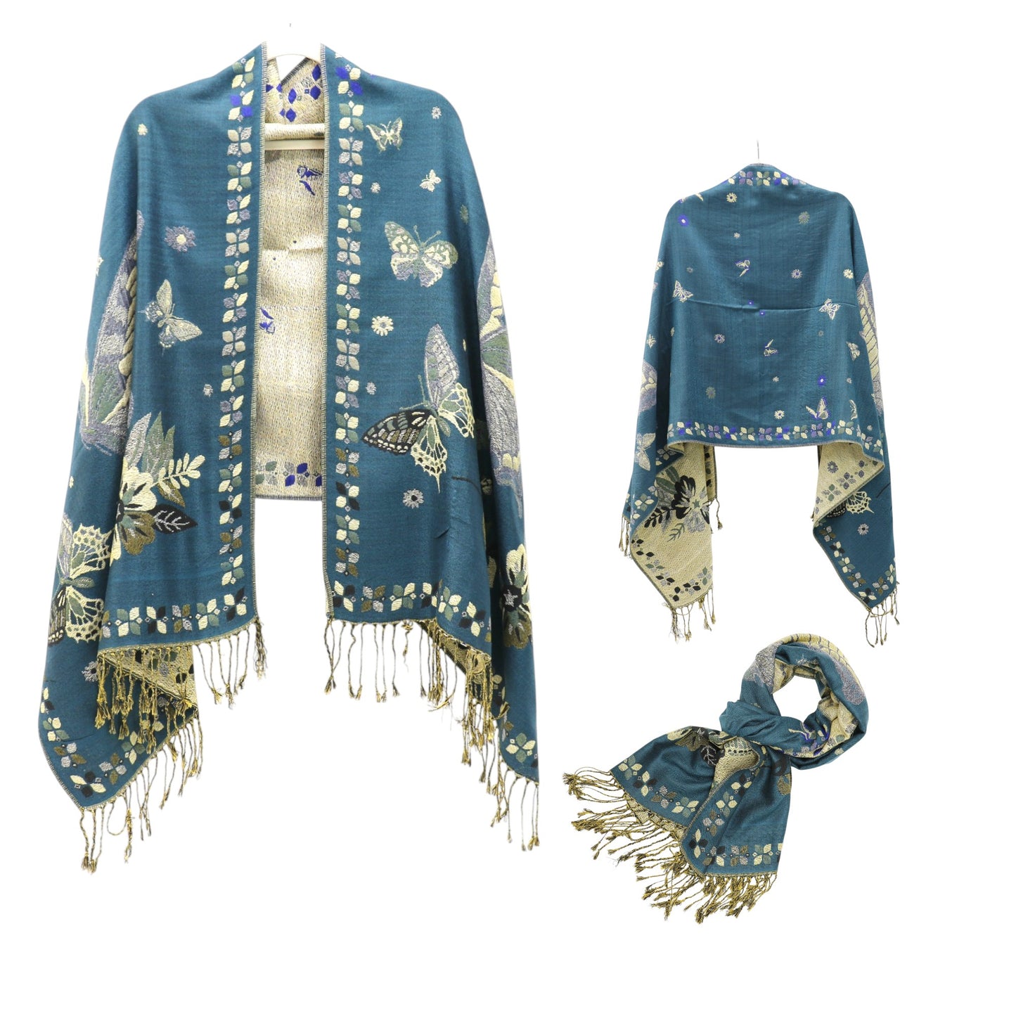 Metallic Pashmina Butterfly SCF4815-12. (12PC)