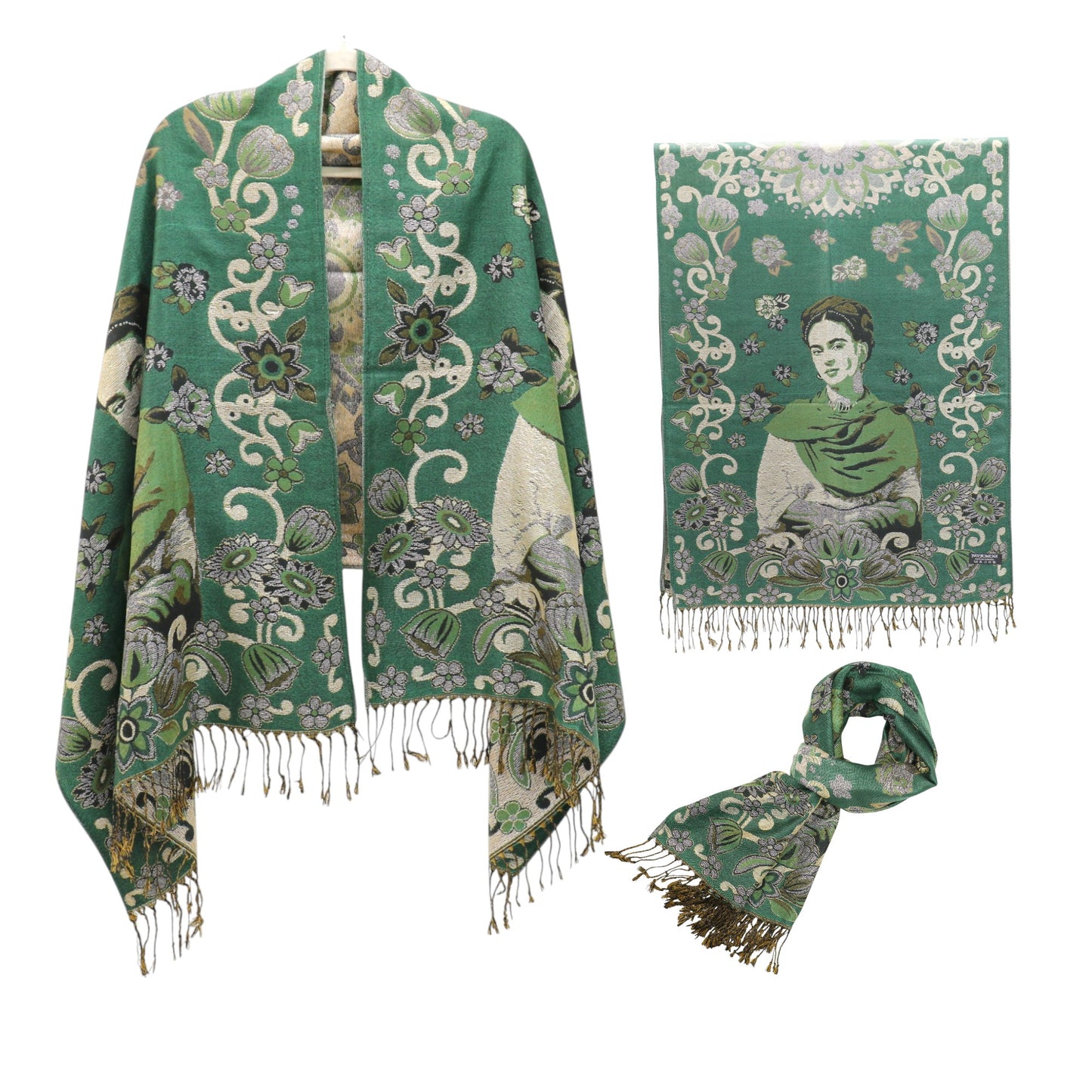 Metallic Pashmina Frida Kahlo SCF4814-1. (12pc)
