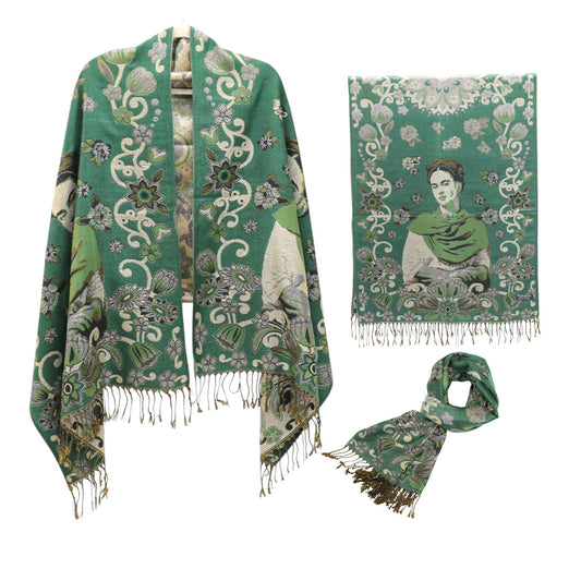 Metallic Pashmina Frida Kahlo SCF4814-1. (12pc)