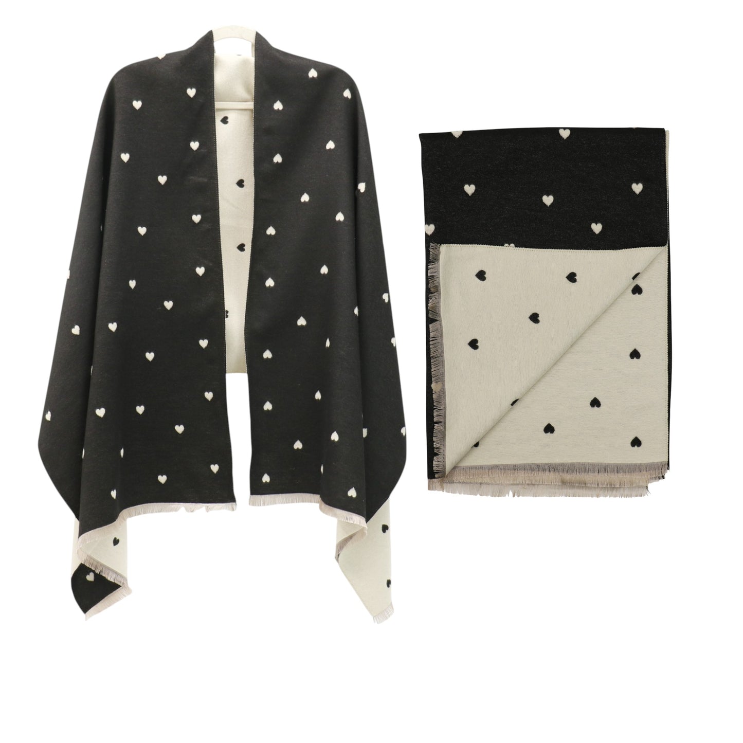 Cashmere Feel Winter Reversible Mini Heart Patten Scarves SCF5111-1 (12PC)