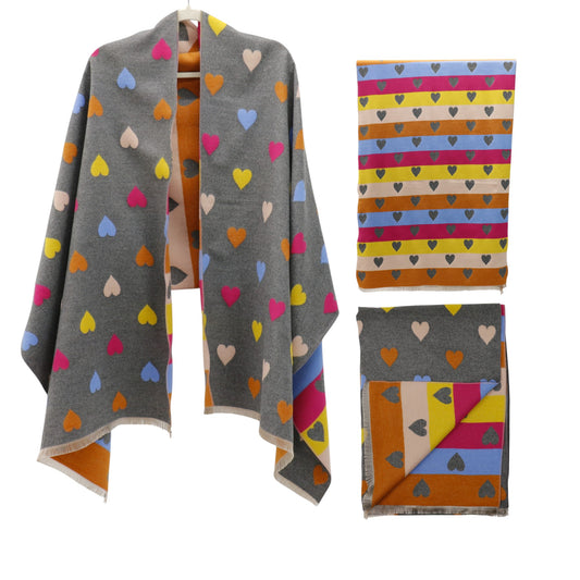 Cashmere Feel Winter Reversible Heart Patten Scarves SCF5111-9. (12PC)