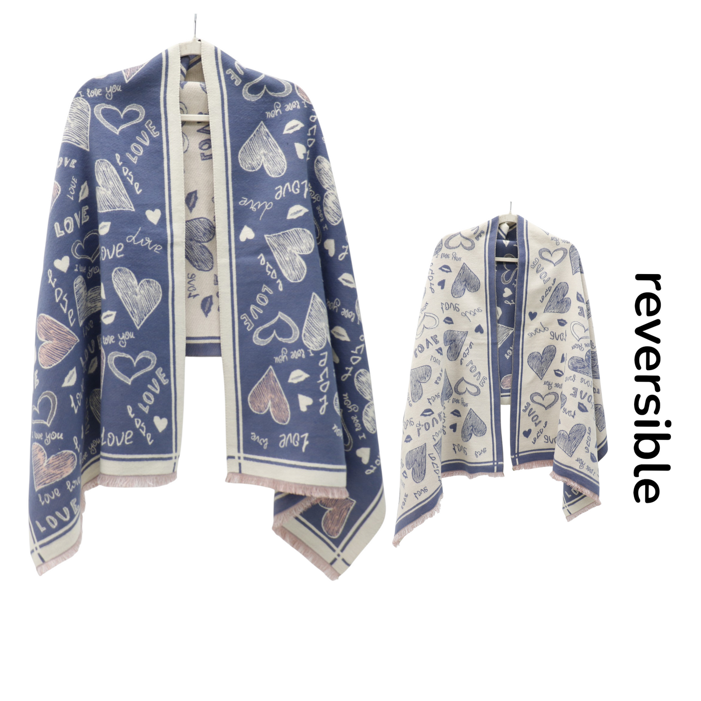 Cashmere Feel Winter Reversible Love N Heart Pattern Scarves SCF4827-23 (12PC)