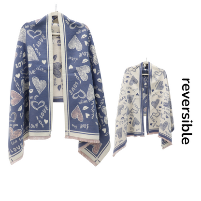 Cashmere Feel Winter Reversible Love N Heart Pattern Scarves SCF4827-23 (12PC)