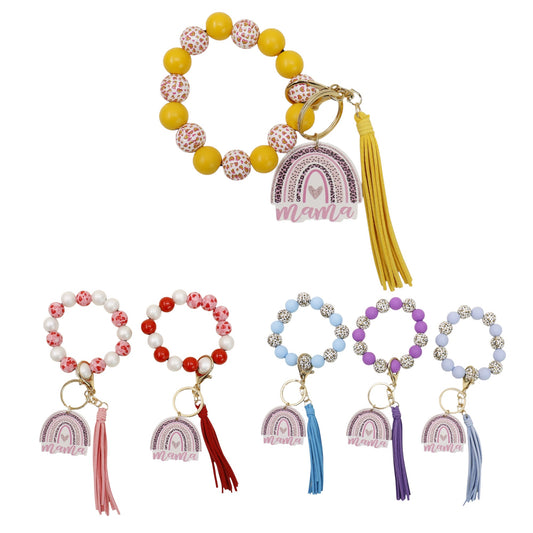 Multi Color Beaded Keychain Bracelet With Tassel JK6226-1 (12PC)