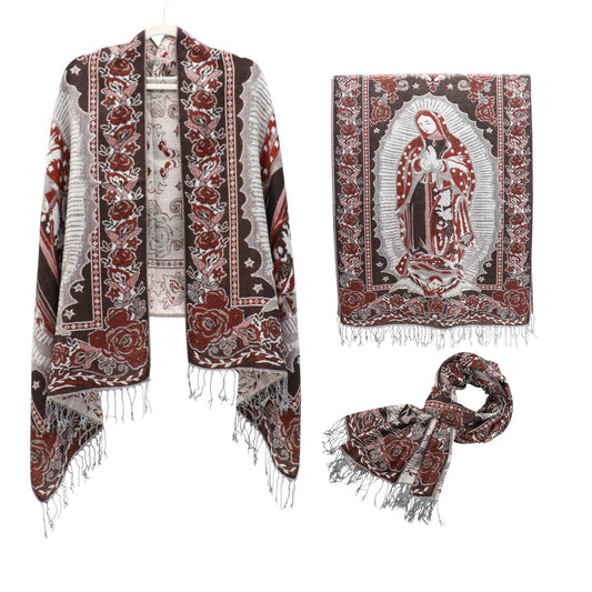 Metallic Pashmina Our Lady of Guadalupe SCF3719-28 (12PC)