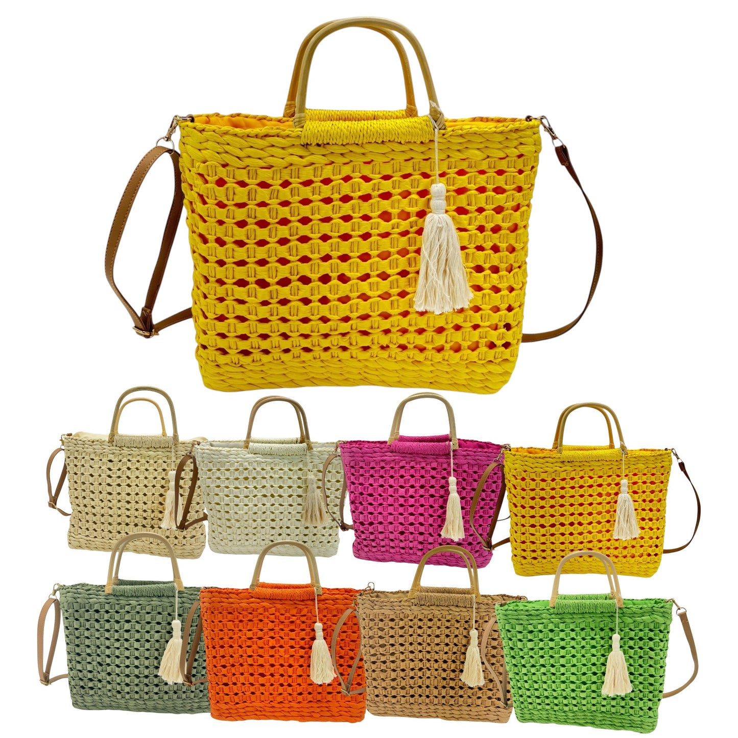 Rattan Beach Tote Shoulder Bag With Tassel BG4225-2... (2pc)