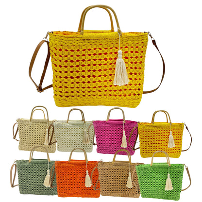 Rattan Beach Tote Shoulder Bag With Tassel BG4225-2... (2pc)