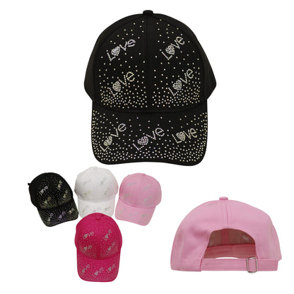 Women's LOVE Rhinestone Studded CAP HA6323-34 (12PC)