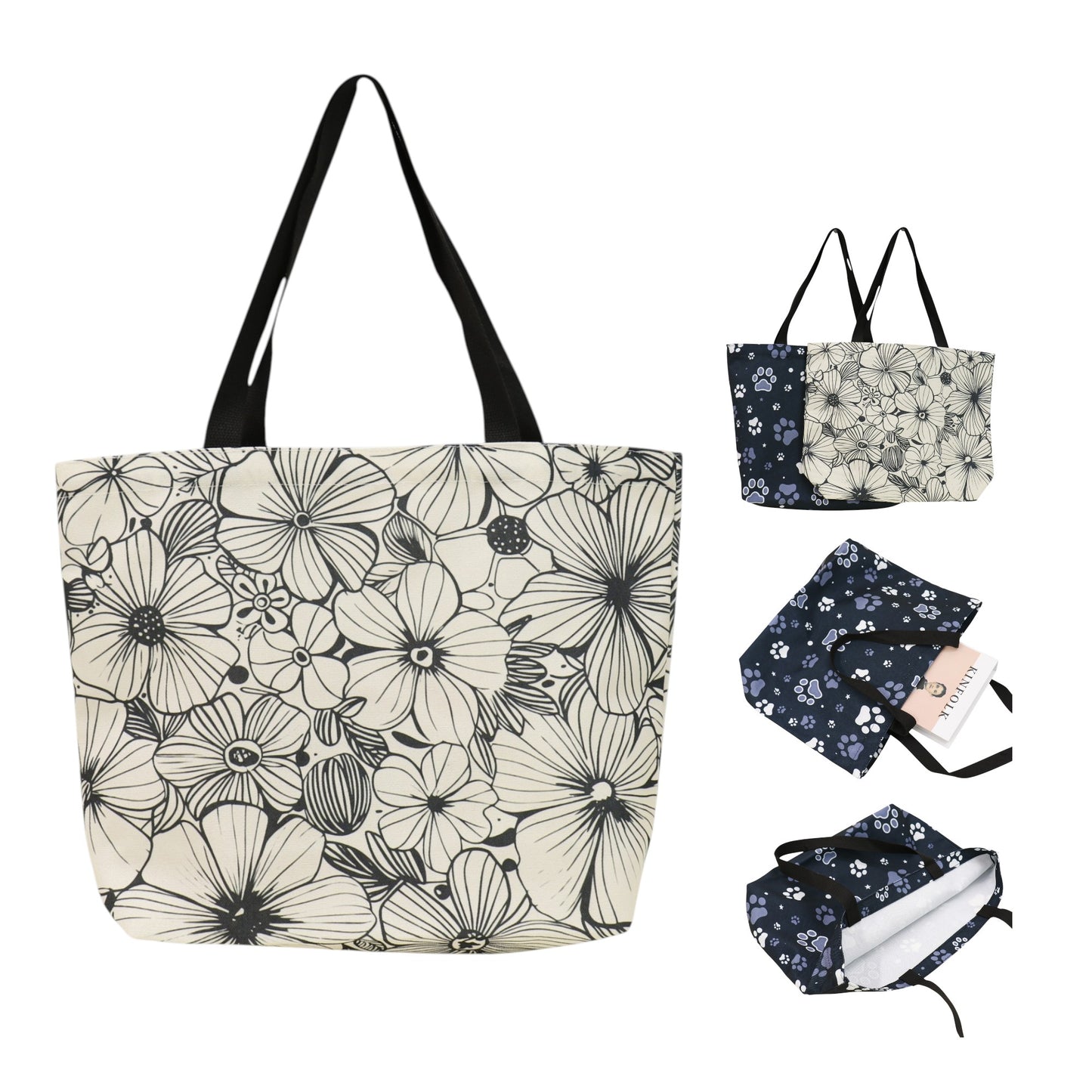 White and Navy Painterly Artistic Tote Bag JB6114-7 (12PC)