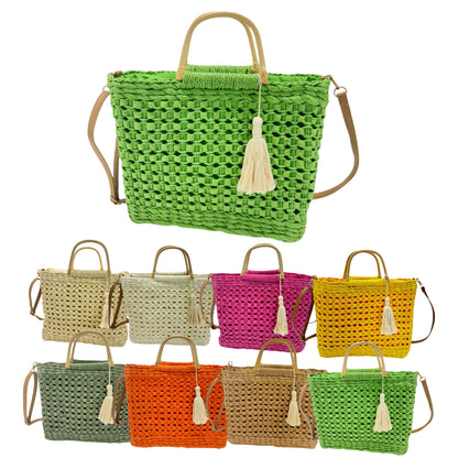 Rattan Beach Tote Shoulder Bag With Tassel BG4225-2... (2pc)