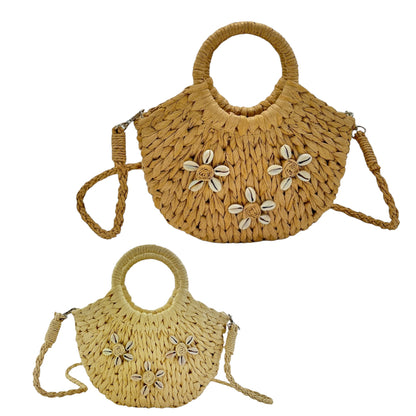 Rattan Beach Tote Shoulder Bag With Shell BG4225-9. (2pc)