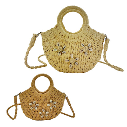 Rattan Beach Tote Shoulder Bag With Shell BG4225-9. (2pc)