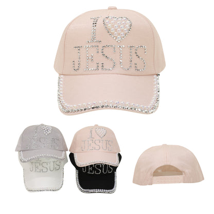 Bling Rhinestone I Love Jesus Cap HA6323-10 (12PC)
