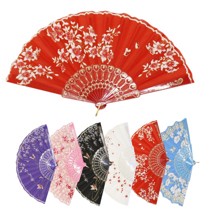 Butterfly Floral Gold Glitter Colorful Hand Held Folding Fan JF6323-6 (12PC)