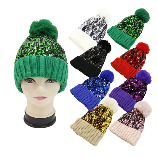 Pom Pom Sequin Beanie HA3715-1.. (3PC)
