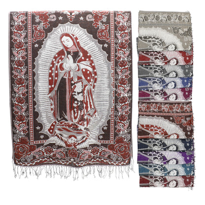 Metallic Pashmina Our Lady of Guadalupe SCF3719-28. (12PC)