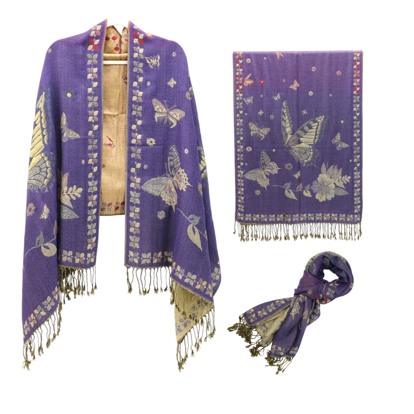 Metallic Pashmina Butterfly SCF4815-12. (12PC)