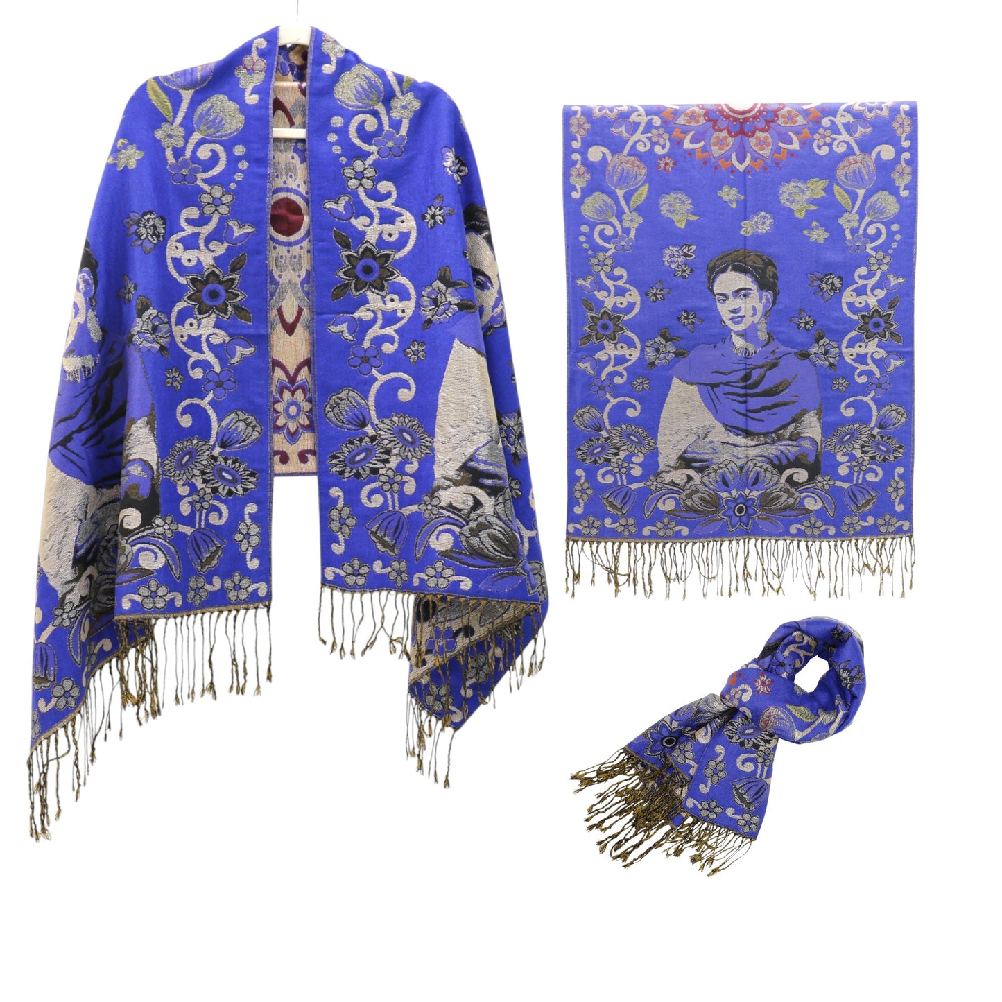 Metallic Pashmina Frida Kahlo SCF4814-1. (12pc)