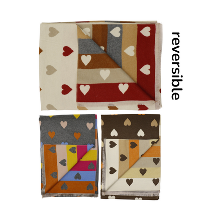 Cashmere Feel Winter Reversible Heart Patten Scarves SCF5111-9 (12PC)