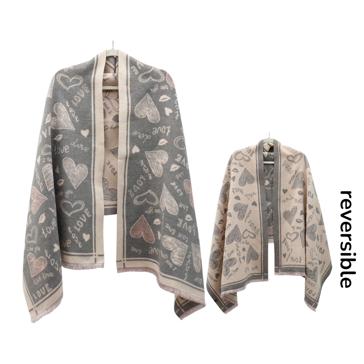 Cashmere Feel Winter Reversible Love N Heart Pattern Scarves SCF4827-23 (12PC)