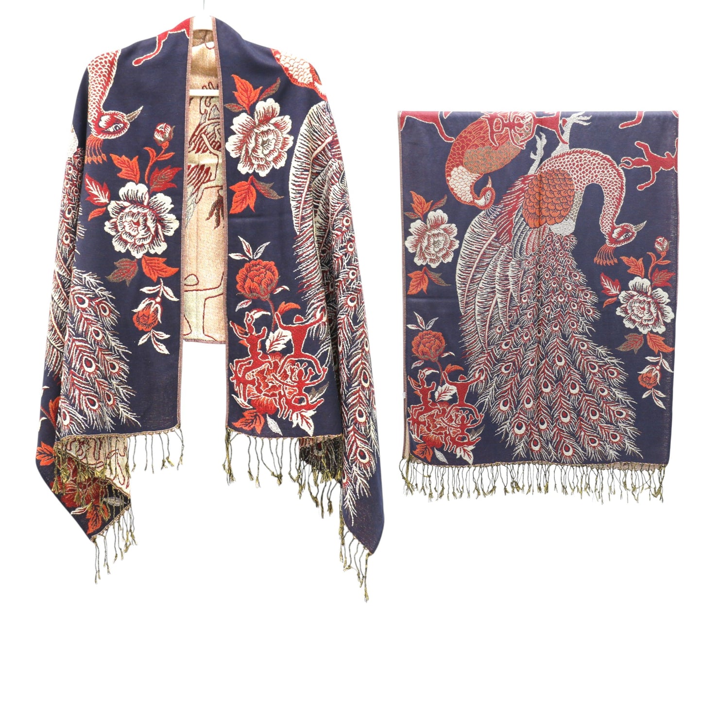 Metallic Pashmina Peacock Pattern SCF31105-11. (12PC)