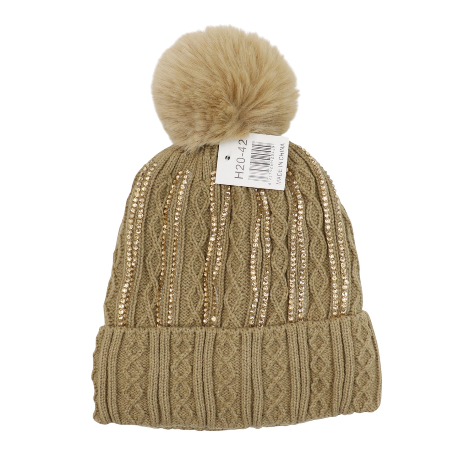 Pom Pom Rhinestone Decor Beanie H20-42. (12PC)