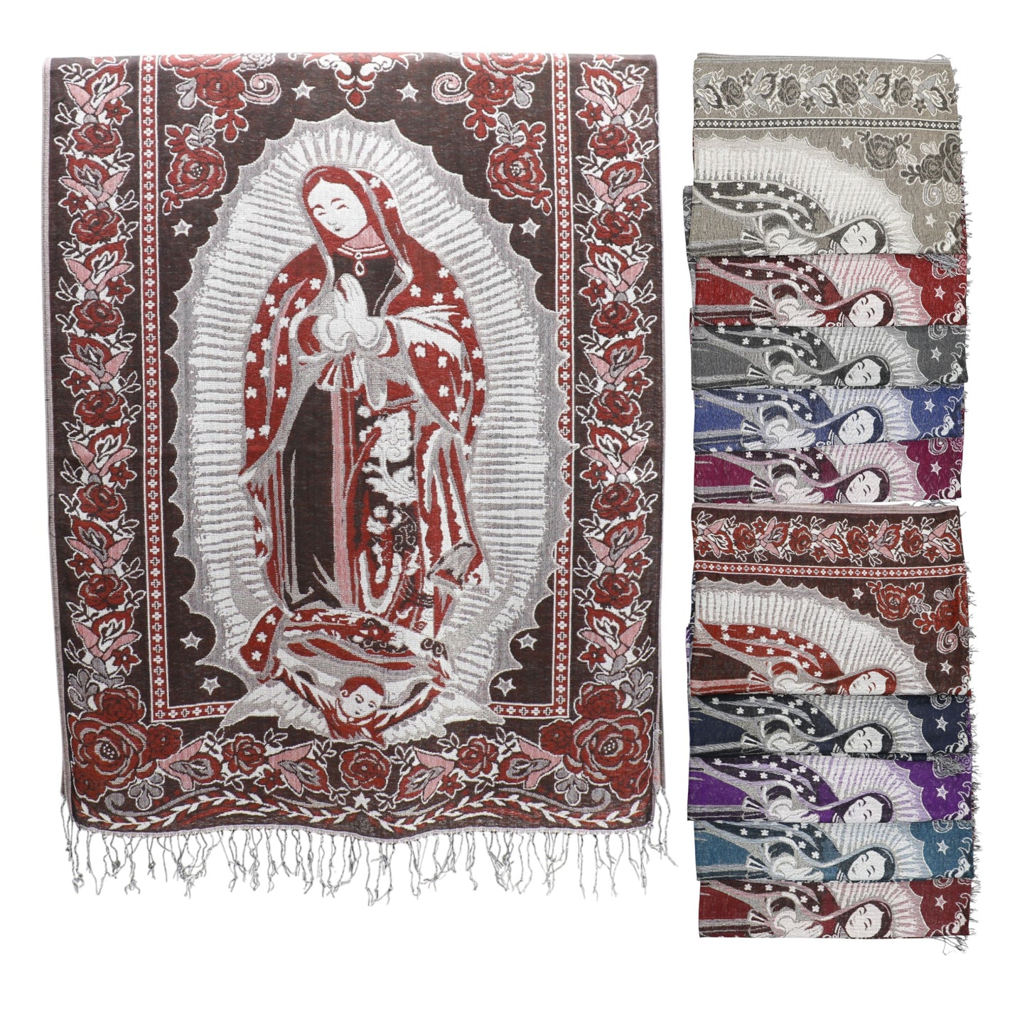 Metallic Pashmina Our Lady of Guadalupe SCF3719-28 (12PC)