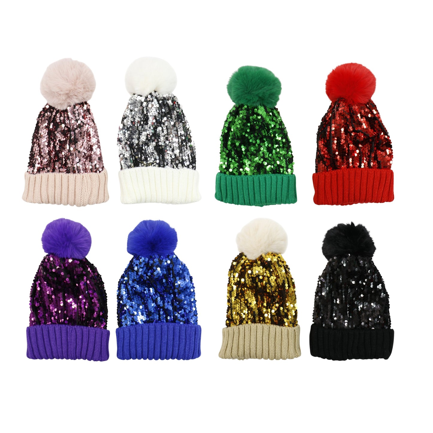 Pom Pom Sequin Beanie HA3715-1 (3PC)