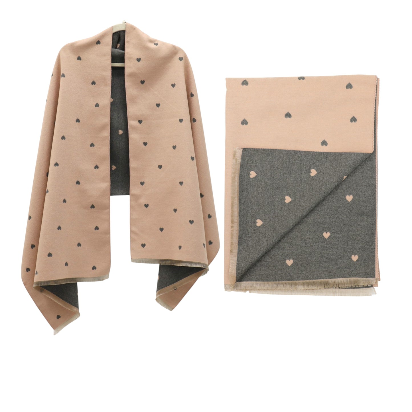 Cashmere Feel Winter Reversible Mini Heart Patten Scarves SCF5111-1 (12PC)